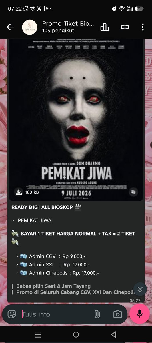 GallerySayyida's tweet photo. Tiket bioskop nya kakaa 😍
Eitzz jangan lupa join chanel ku yazz biar tau update tiap hari per tiket bioskop, makanan dan perkopian 😘
https://t.co/B5Vk64JwEW https://t.co/M0LEQiPYxX