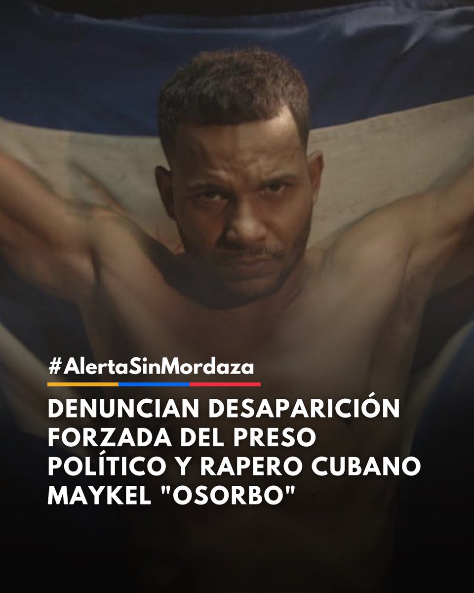 Sinmordaza's tweet photo. #AlertaSinMordaza 🚨

El rapero, activista y preso político cubano Maykel Castillo Pérez, conocido artísticamente como Maykel “Osorbo”, se encuentra desaparecido tras haber sido extraído de manera arbitraria de la prisión Kilo 8, ubicada en la provincia de Pinar del Río. De acuerdo con sus familiares, el traslado se ejecutó con absoluta opacidad y sin ningún tipo de notificación previa, por lo que allegados y defensores de derechos humanos desconocen por completo su paradero actual.

Este preocupante suceso no es un hecho aislado, sino que forma parte de un patrón de hostigamiento sistemático contra la disidencia. Organizaciones internacionales y redes de activistas han manifestado su profunda consternación, puesto que esta desaparición forzada ocurre a escasos días de que se registrara un incidente similar con el artista independiente y también prisionero político, Luis Manuel Otero Alcántara. Ambos creadores, ganadores del premio Grammy Latino por el himno de protesta “Patria y Vida”, sufren el ensañamiento del régimen cubano mediante traslados clandestinos diseñados para cortar su comunicación y sumergir a sus familias en la incertidumbre.

Desde Un Mundo Sin Mordaza nos solidarizamos con los activistas cubanos y exigimos al régimen de La Habana una fe de vida inmediata de Maykel “Osorbo”, así como el esclarecimiento del paradero de Luis Manuel Otero Alcántara. El uso de la desaparición temporal y el aislamiento forzado como herramientas de castigo político constituye una violación flagrante a los tratados internacionales y atenta de forma directa contra el derecho a la integridad física y mental. 
#SinMordaza #UnMundoSinMordaza #SOSCuba