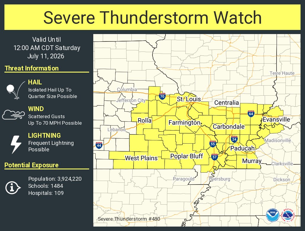 NWSSevereTstorm's tweet photo. A severe thunderstorm watch has been issued for parts of Illinois, Indiana, Kentucky and Missouri until 12 AM CDT https://t.co/stJMhOencW