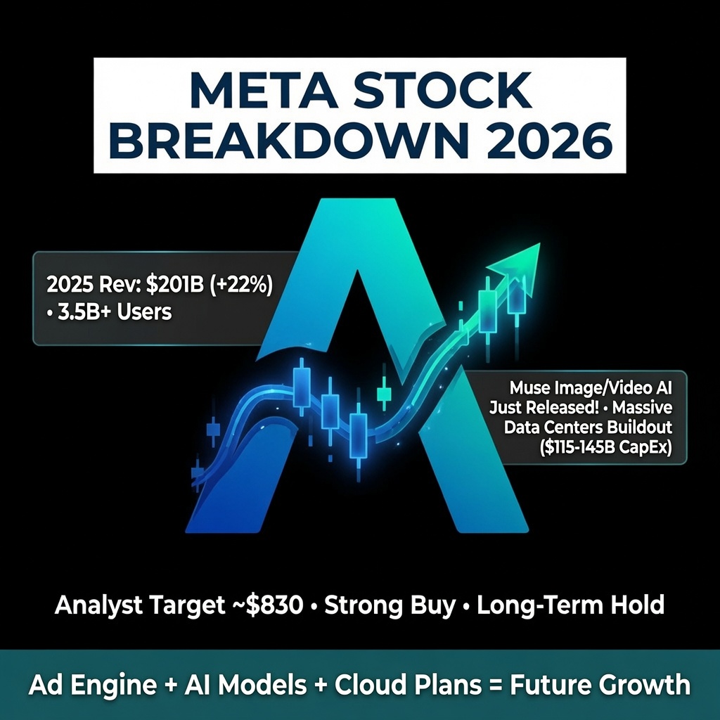 TheAsoZone's tweet photo. $META  our entry: $550s 🚀
$201B 2025 Rev (+22%)
Just dropped Muse Image/Video AI models (live on IG/Stories/WA!)
Building massive data centers ($115-145B CapEx 2026) + cloud rental plans
AI future looks bright! Long-term hold. #META #AI https://t.co/MKOl1ZKY91