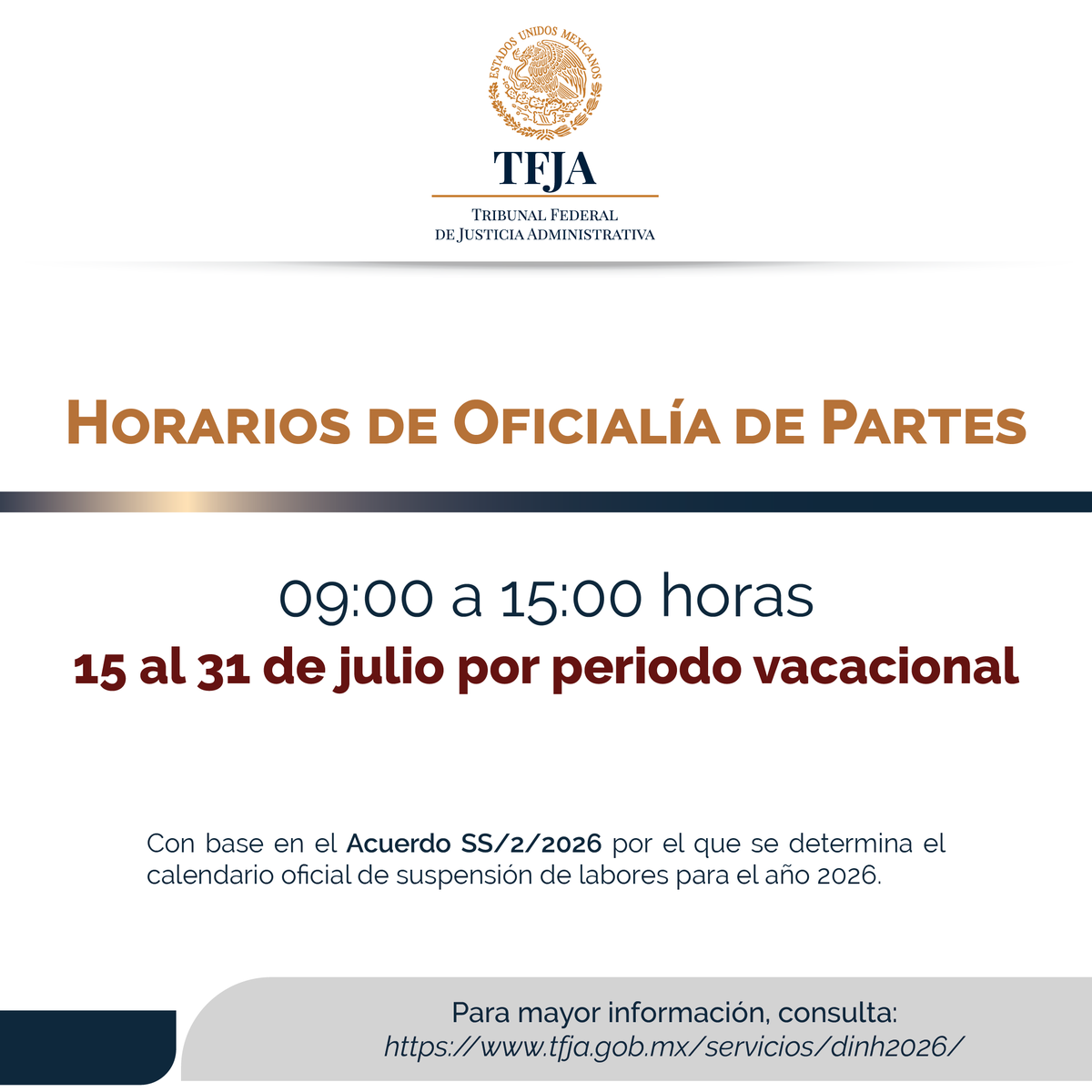 TFJAMexico's tweet photo. El TFJA informa: horarios por periodo vacacional. https://t.co/14m82ll7iR