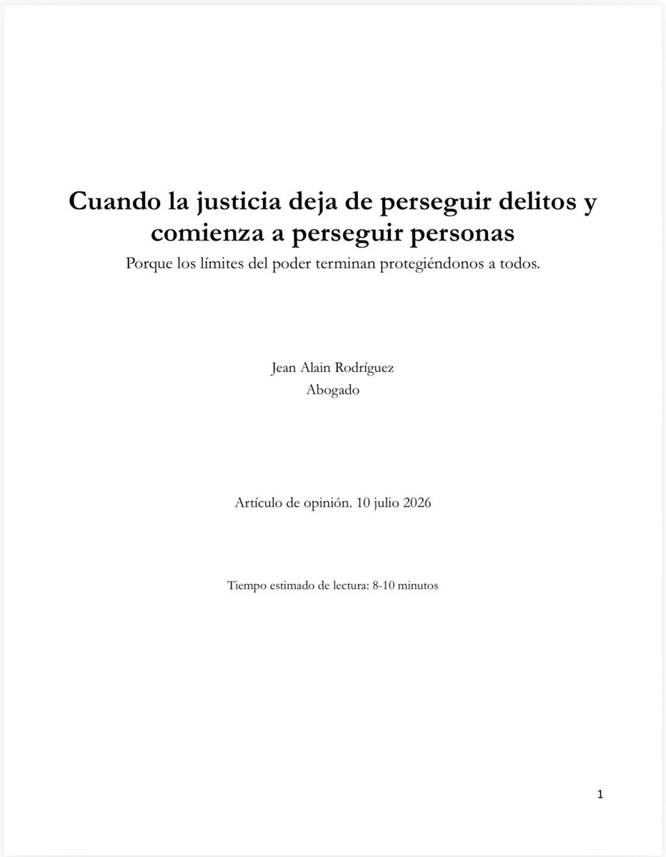 JeanARodriguezS's tweet photo. Les comparto una reflexión personal sobre la justicia, el ejercicio del poder y los límites que toda democracia necesita para proteger a sus ciudadanos.

Porque las garantías procesales no pertenecen a los imputados; pertenecen a toda la sociedad. https://t.co/aUeqHxxsKR