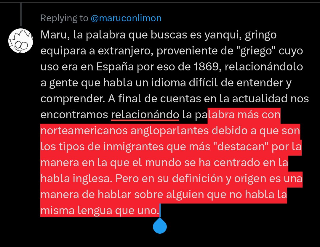 poncsona's tweet photo. @maruconlimon Tl;dr: Gringo es palabra de origen hispanohablante que significa extranjero que no habla la misma lengua, solo que los inmigrantes más relevantes con quienes se usa más son con los norteamericanos. https://t.co/TSOtdoCJ3o