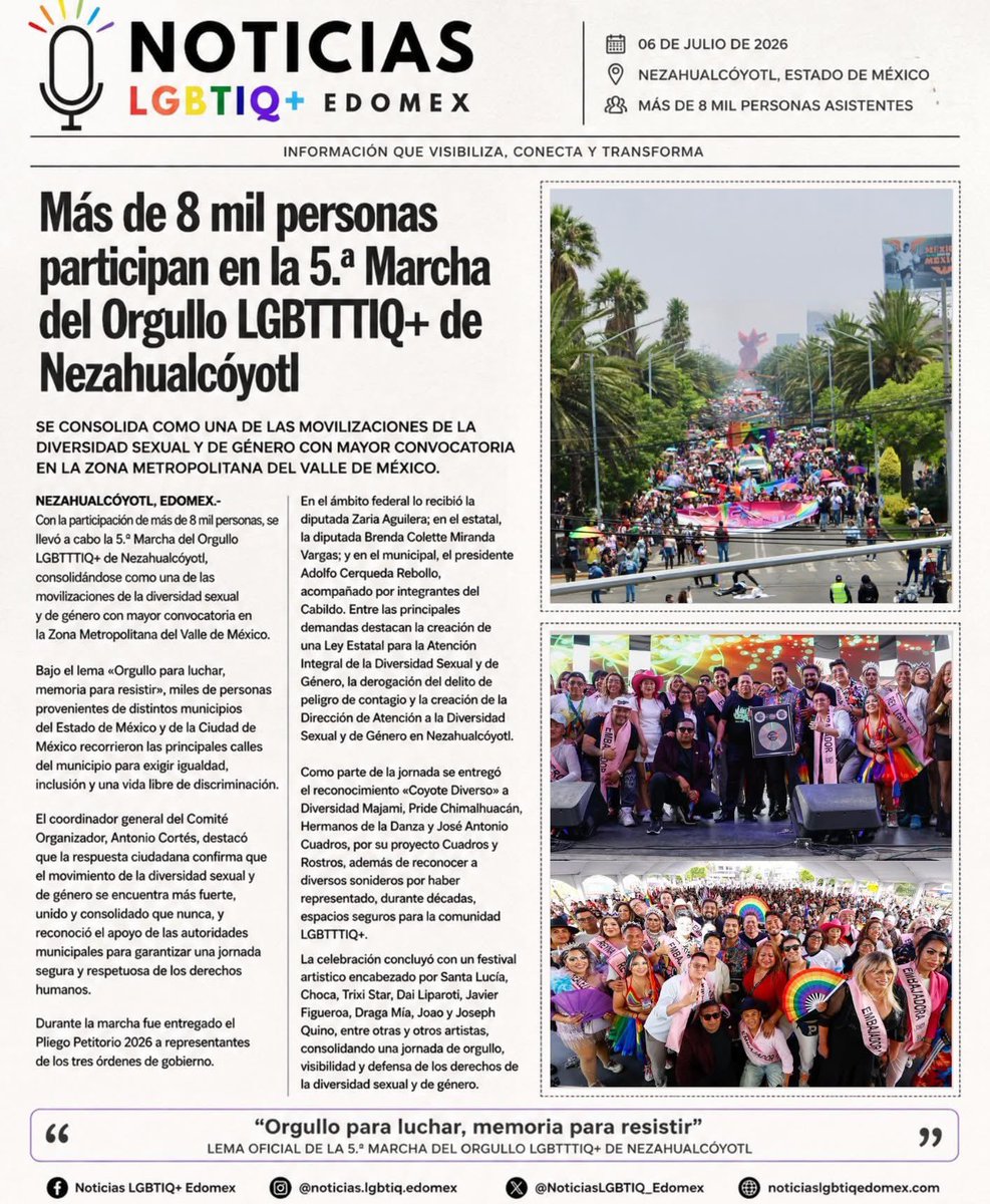 NoticiasLGBTIQ's tweet photo. Marchan más de 8 mil personas en #Neza en la quinta marcha del orgullo #LGBT #marchaNeza #NezaGay #Diversidad https://t.co/RsZk6nen5e