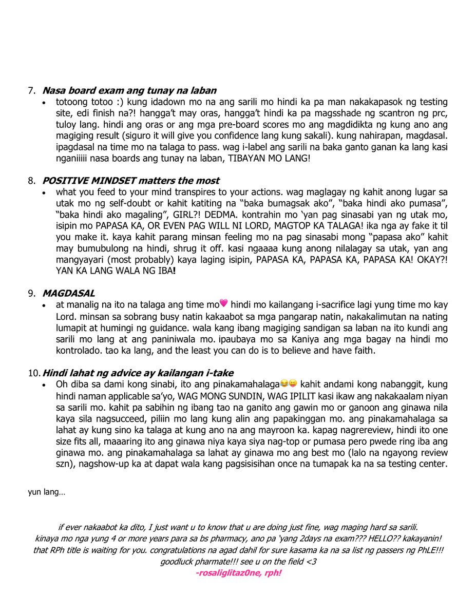 rosaliglitaz0ne's tweet photo. here are 10 things I wish I knew before taking/reviewing for the PhLE🍀
sana makatulong :-))
best of luck, our future pharmacists!🩷💊✨
#studytwt #studytwtph #pharmtwt #RPh #PhLE https://t.co/sx6PdjRrH3