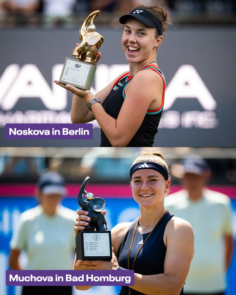 TennisChannel's tweet photo. Both Wimbledon finalists won titles in the lead up to this year's championships 🫢 

Will the elephant bring good luck to Linda Noskova or Karolina Muchova 🤔  

#wimbledon https://t.co/4pkUfSpAqE