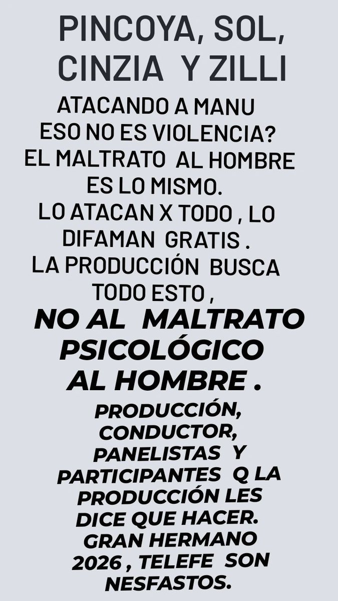 visionoficialar's tweet photo. No al maltrato hacia Manu. Más lo atacan más lo bancamos. Difundi para que más gente banque a Manu y eliminen a Sol. Sol al 9009 #granhermano https://t.co/wB9DIyjXaH