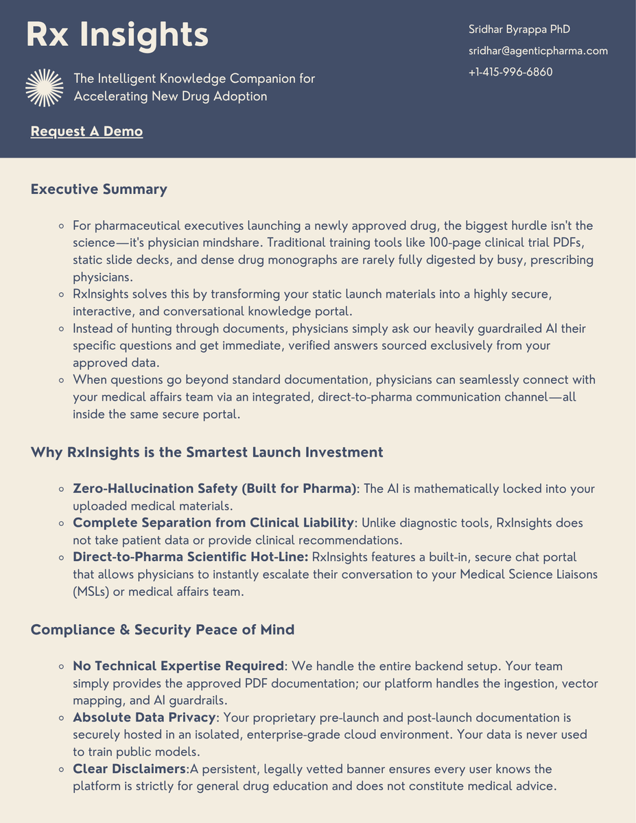 TheBiotechFan's tweet photo. Looking to elevate how you educate prescribing physicians? We help pharma executives turn complex clinical data into impactful, physician-ready education. Let’s connect. 💡📷 

Contact me at sridhar@agenticpharma.com  #RxInsights #physicianeducation https://t.co/Ms9YvxaBd5