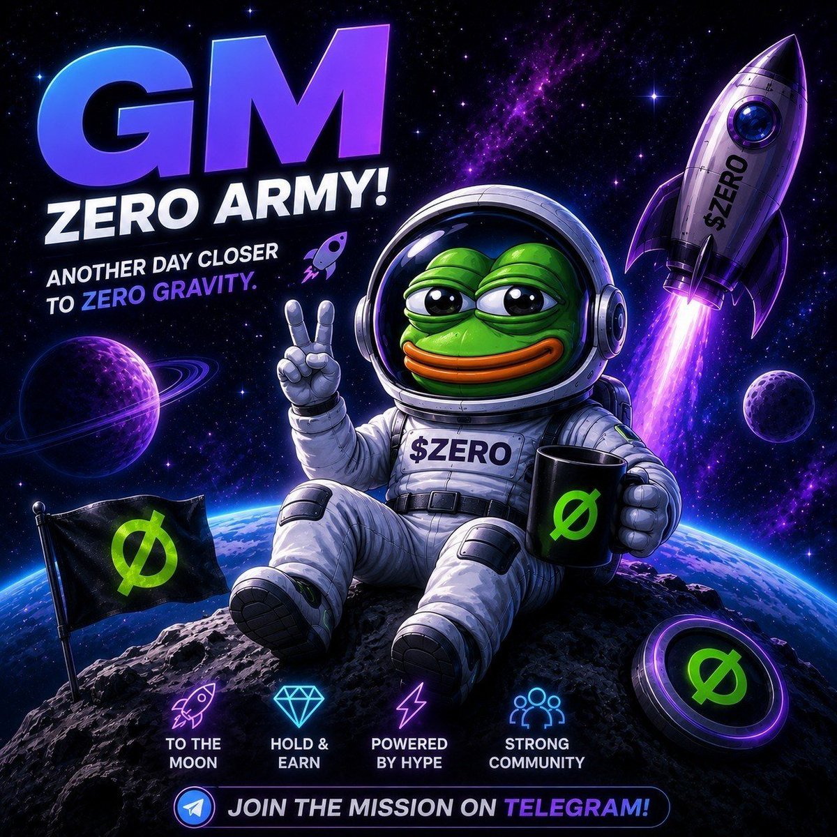 nofuelnomoon's tweet photo. GM ZERO ARMY! ☀️Another day closer to Zero Gravity. Hold Strong. Stay Together! 🚀 https://t.co/PNpQV5henk