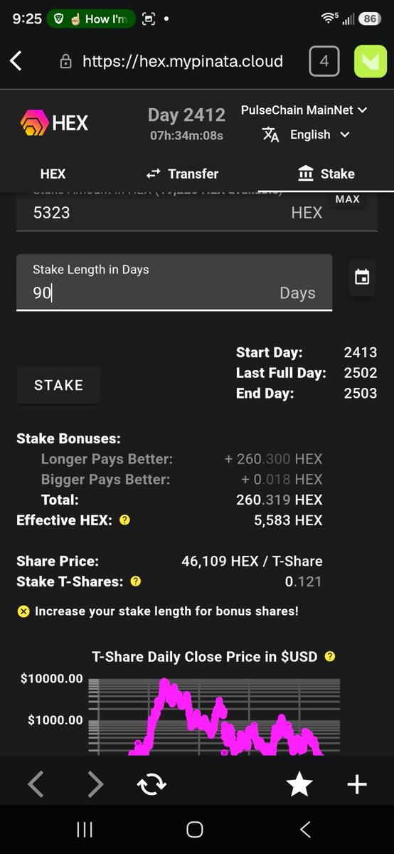 Defidca's tweet photo. Week 7 is locked on-chain. Week 1's Hare is closing in on the halfway mark at 43.33% complete!

​🐇 HARE (90-Day): Added 5,323 HEX. Total: 5,583 Effective HEX 🐁(0.121 T-Shares).

🐢 TORTOISE (5555-Day): Added 5,323 HEX. Locks in 15,969 Effective HEX. https://t.co/IZPX4sS9Wi