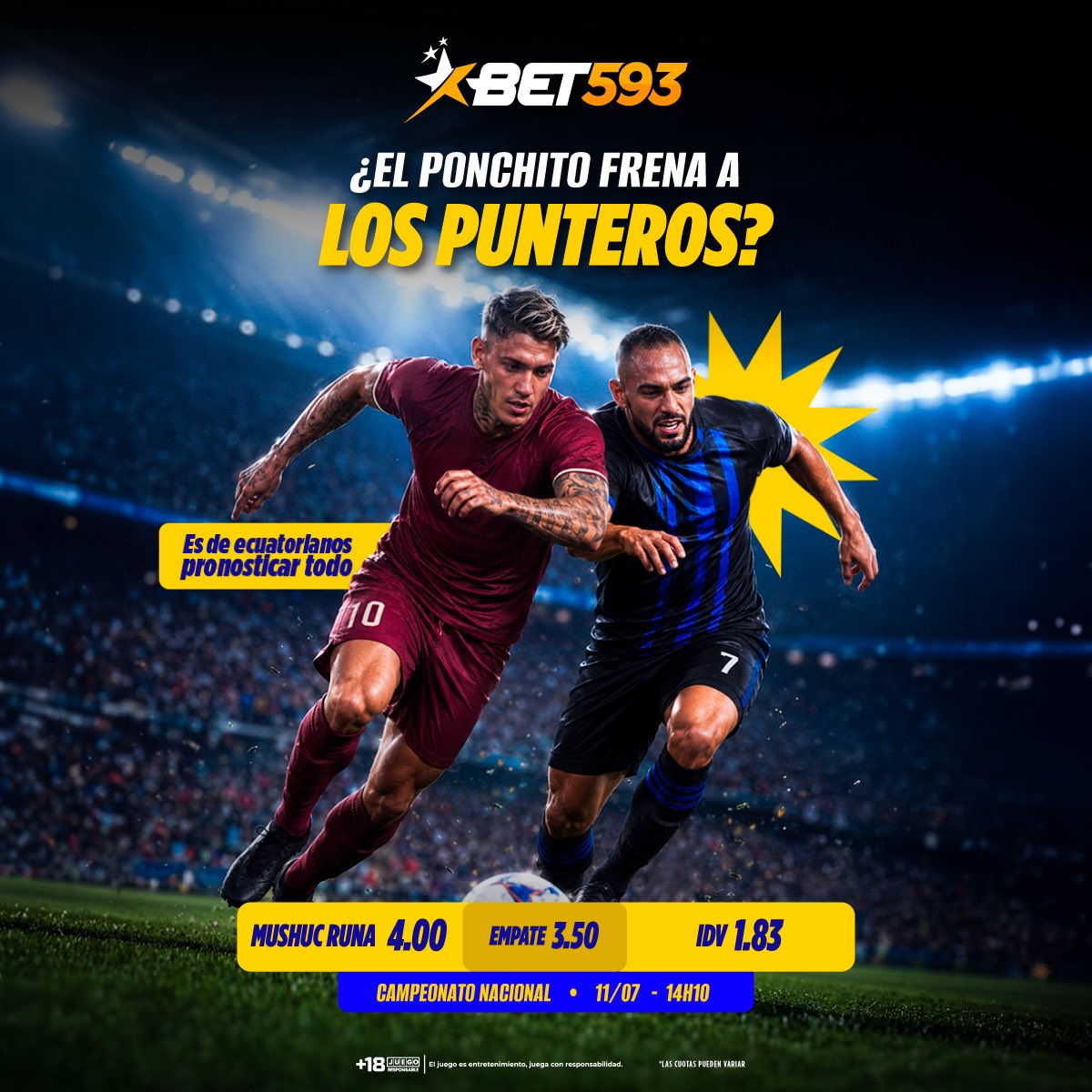 bet593's tweet photo. ¡El líder llega con todo, pero el ponchito defiende su localía! 🏔️⚽

IDV quiere la punta, pero Mushuc Runa no se regalará. Sella tu pronóstico en este choque y multiplica tu saldo. ¡Porque es de ECUATORIANOS pronosticar TODO! 🧠💰

Pronosticar en Bet593.

#Bet593 #GanoConBet593 https://t.co/Fz2s9qO3xU