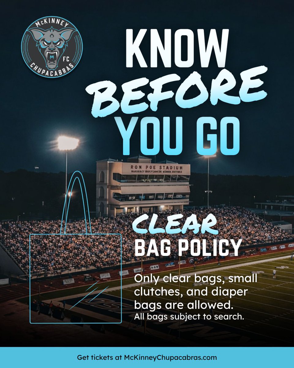 McKChupacabras's tweet photo. First time at Ron Poe Stadium tomorrow? This is for you!

Parking is free, tickets are available online, the clear bag policy is in effect, and $1 concessions will be available while supplies last! 

Get your tickets now on our website!👇
https://t.co/yODSleh84r 

#FearThePack https://t.co/oDRd0T2WUr