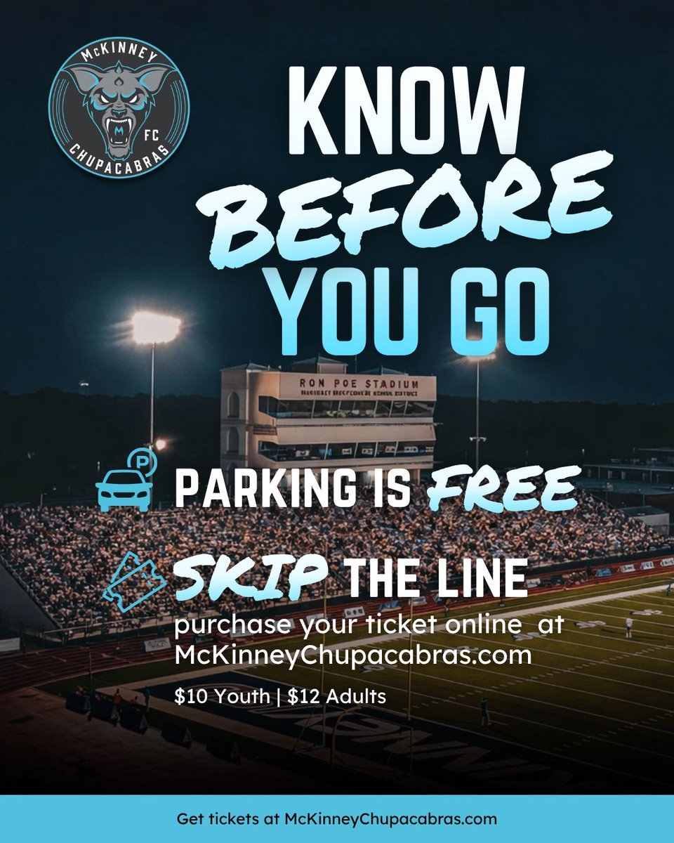 McKChupacabras's tweet photo. First time at Ron Poe Stadium tomorrow? This is for you!

Parking is free, tickets are available online, the clear bag policy is in effect, and $1 concessions will be available while supplies last! 

Get your tickets now on our website!👇
https://t.co/yODSleh84r 

#FearThePack https://t.co/oDRd0T2WUr