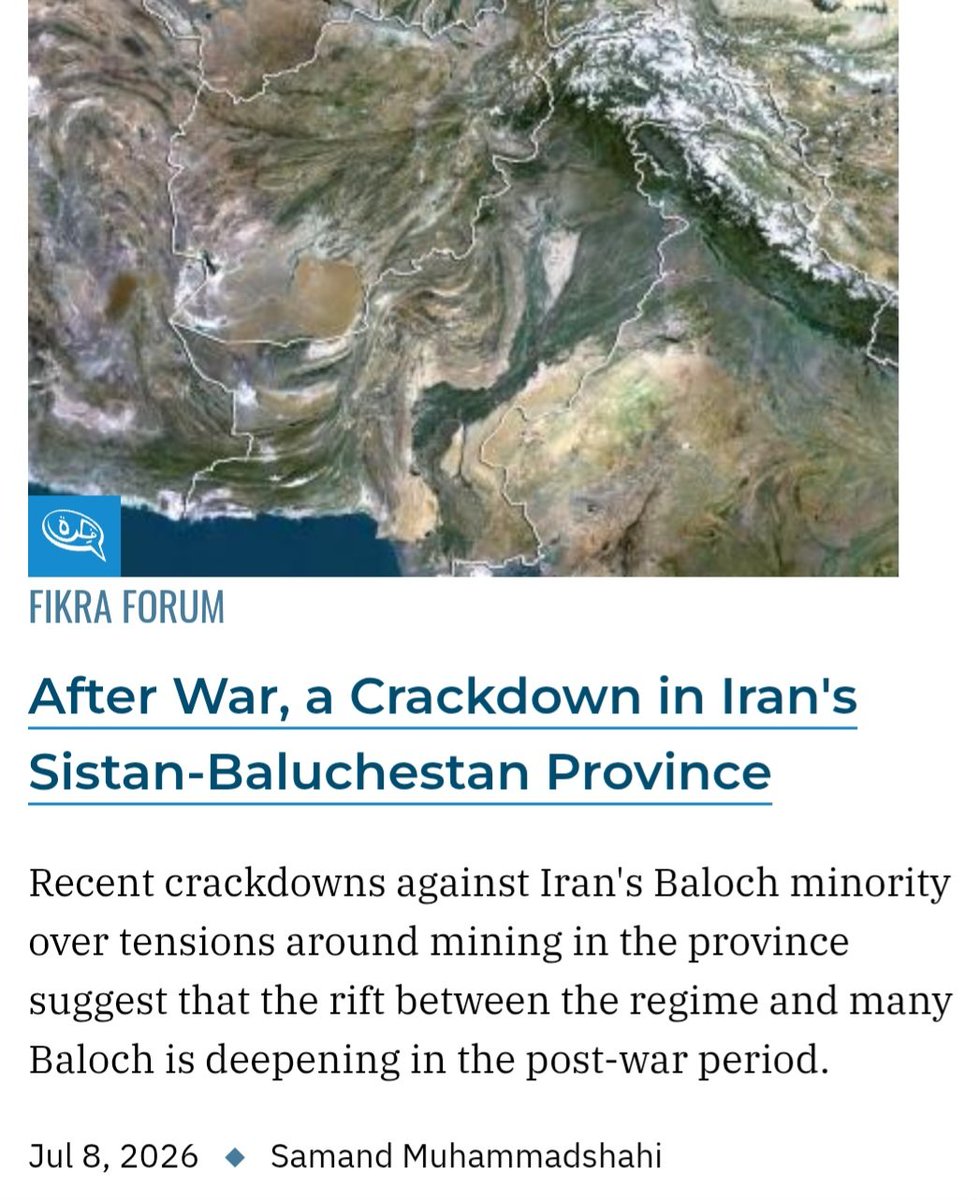 SamandKhan's tweet photo. If the #Iranian regime continues its oppressive policies and colonial approach toward #Balochistan, it risks drawing more widespread protests and broader resistance.
For @FikraForum @WashInstitute
https://t.co/Mth3DLneht https://t.co/9tBPLsFLA8