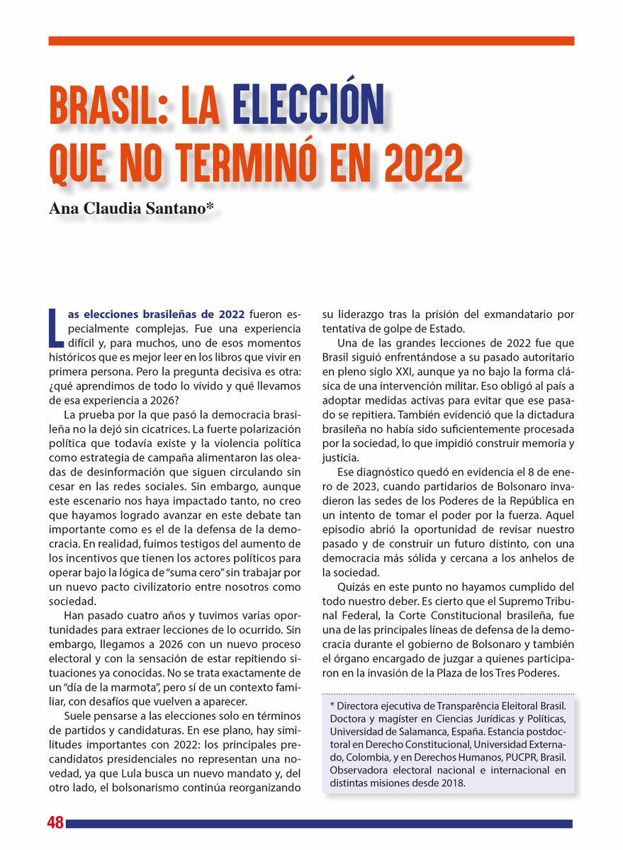 revistavyvmx's tweet photo. 🇧🇷🗳️ Brasil: la elección que no terminó en 2022

En la edición de julio de Voz y Voto, Ana Claudia Santano analiza por qué Brasil llega a 2026 con heridas abiertas: polarización, desinformación, tensión institucional y narrativas de fraude. ⚖️📲

📌 Un texto clave sobre integridad electoral, observación ciudadana y los retos de una democracia que aún enfrenta los ecos de 2022.

📖🔗 Lee la edición completa aquí: https://t.co/dFdnL8Zl0H

#VozYVoto #Brasil #Democracia #Elecciones2026 #IntegridadElectoral #ObservaciónElectoral #AméricaLatina