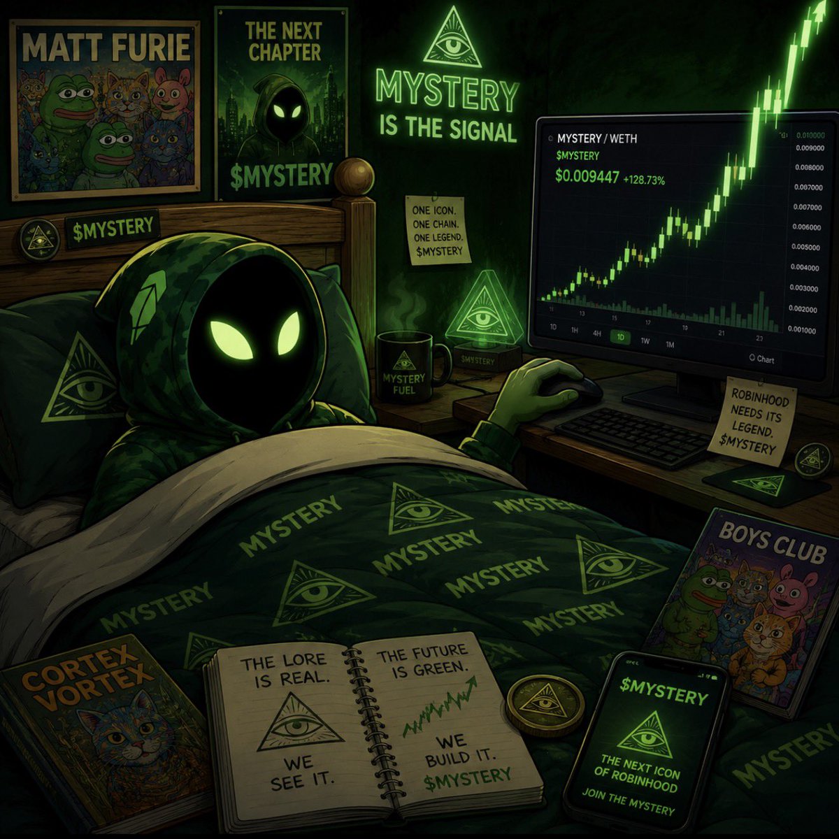 Mystery_RH's tweet photo. The next Matt Furie legend isn’t waiting to be created, it’s waiting to be recognized.

That’s the real $MYSTERY 🐸🧩

#MattFurie #BoysClub $PEPE $BRETT https://t.co/oKH18EaQjv