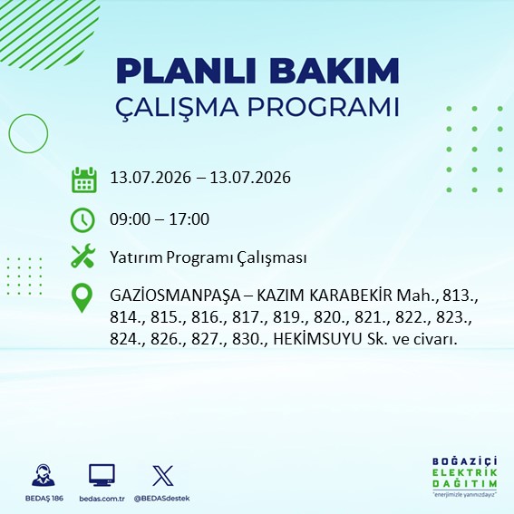 BEDASDestek's tweet photo. 13.07.2026 tarihli Gaziosmanpaşa ilçesi #planlıbakımçalışmaprogramı
@GOPBelediyesi https://t.co/7Tb8Wtu4xb