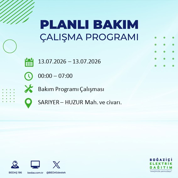 BEDASDestek's tweet photo. 13.07.2026 tarihli Sarıyer ilçesi #planlıbakımçalışmaprogramı 
@SariyerBelediye https://t.co/RuK2GfpUbH