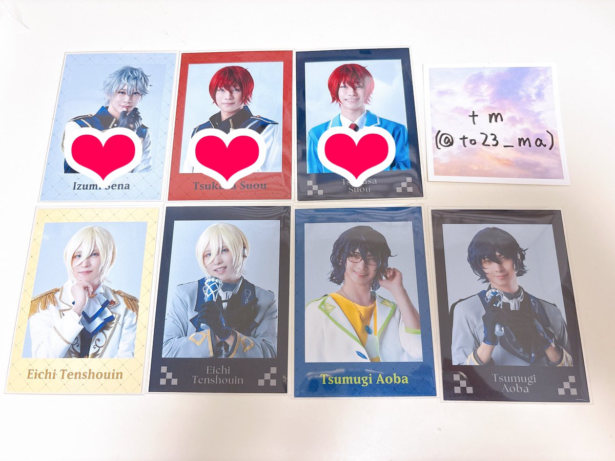 to23_ma's tweet photo. 【交換/譲渡】あんステ Knights レクイエム 返礼祭 チェクメ チェキ風カード ランブロ アクスタ 特典

【譲】1.2.3枚目
凛月、泉、嵐、司、真、英智、つむぎ

【求】4枚目 レオ>定価(+送料)

🩷は交換または無印含む譲渡のみ。
求は買取もしております。
7/11 昼夜 現地付近手渡し優先。
異種交換可。 https://t.co/MjZz9z2aEB