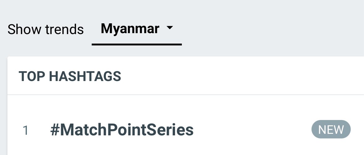 SingChimonFans's tweet photo. • Peaked at #1 in Myanmar and Singapore
• Trending at #2 in Dominican Republic

TRAILER MATCHPOINT SERIES

#MatchPointSeries 
#SingChimon https://t.co/tkIOytWtXF