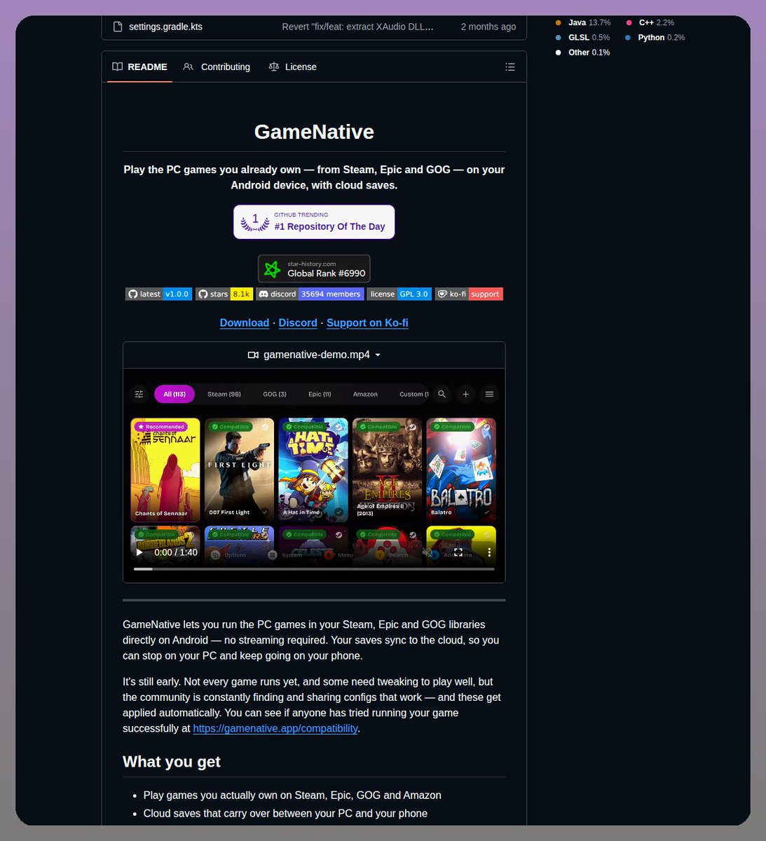 tom_doerr's tweet photo. Run Steam, Epic, and GOG games locally on Android

https://t.co/VOncIPC8Xf https://t.co/tLBvTVDBcL