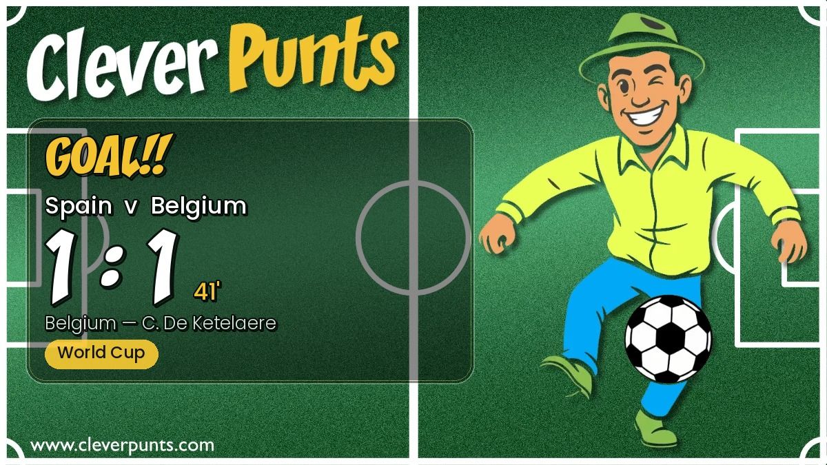 cleverpunts's tweet photo. GOAL!! C. De Ketelaere scores — Spain 1 : 1 Belgium at 41'. Belgium fight back!
xG 0.98 : 0.04

#Spain #Belgium
https://t.co/tqRA6pGIh1 https://t.co/4ERoStC0Uv
