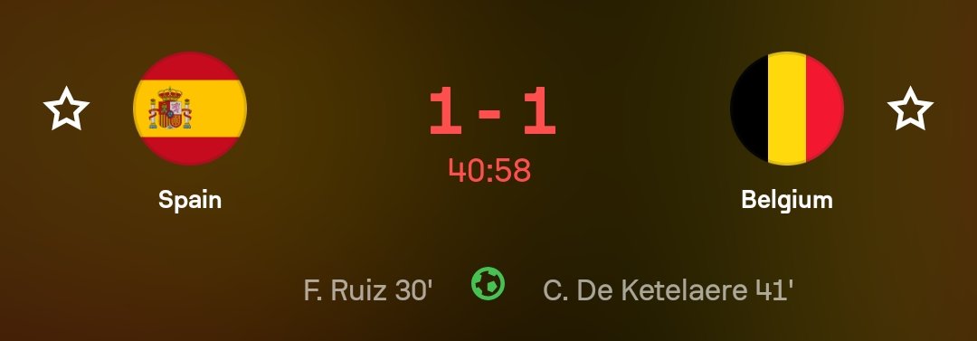 cruisedeetv's tweet photo. Goalllllllllllllllllllll

De Ketelaere replied for Belgium

Spain 1:1 Belgium https://t.co/mSu1D0rLfd