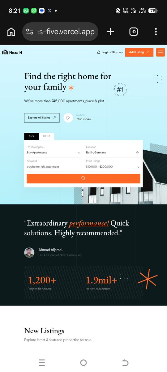 Sarkin_tech's tweet photo. A few updates on Nexa Homes...

 https://t.co/YZ6k6pDFKD

I've been working on the admin dashboard, and admins can now easily add and manage property listings. 

This has become one of my favorite projects because it's pushing my skills in both frontend and backend development.

Still building. Still improving.

If you're a real estate company looking for a modern website like this, let's connect. My DMs are open. 🤝