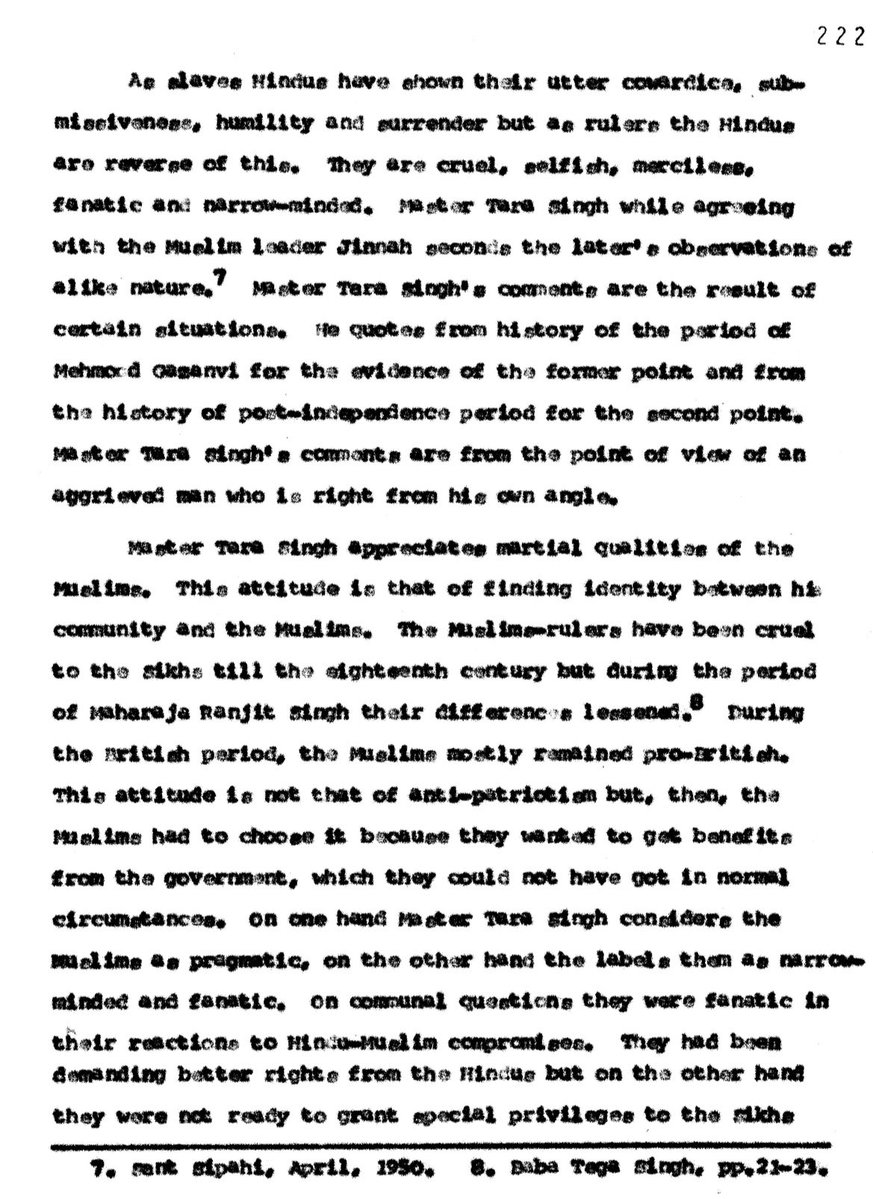 Kharagket_'s tweet photo. Panth Rattan Master Tara Singh was invited to the foundation ceremony of the VHP along with Jain and Buddhist leaders because he had been openly challenging Nehru’s secularism and holding him to his pre-1947 promise to advance Sikh autonomy in Punjab.
In a conversation with Nehru, when asked if he was an Indian before a Sikh, he replied: “For me the Sikh Panth is first and the country comes second. No, that’s a mistake. The Panth comes first and second.”
In his own writings, his dedication to the cause of Sikh nationalism is abundantly clear and he spent his final years openly advocating for it. He also held interesting views about Hindu society that would not be considered particularly flattering by anyone without a serious comprehension problem.