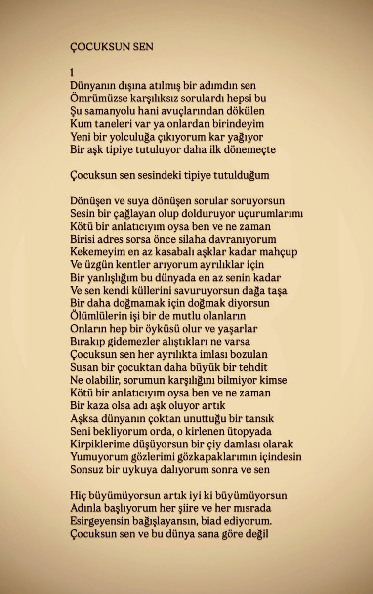 onar_helinnn's tweet photo. “Çocuksun sen ve bu dünya sana göre değil”

Ahmet Telli https://t.co/kBzJqY2pBM