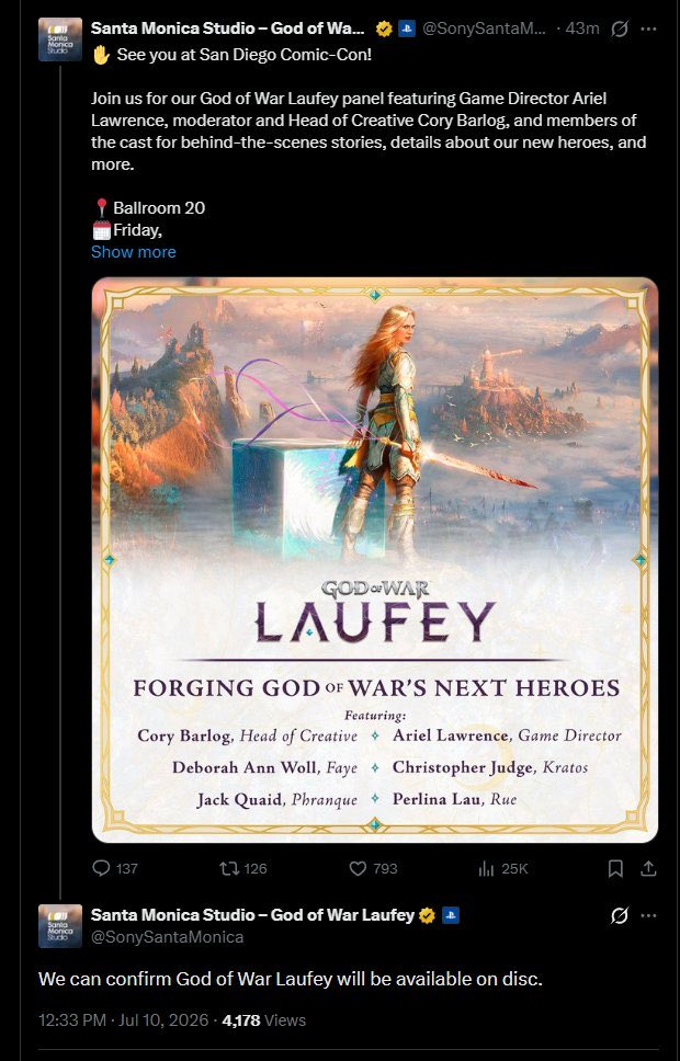 robertbitten_'s tweet photo. 🚨God of War Laufey VAI TER MÍDIA FÍSICA COM DISCO, foi confirmado pela própria Santa Monica

isso praticamente confirma que o jogo sai em 2027? https://t.co/i0dcYK2NMJ