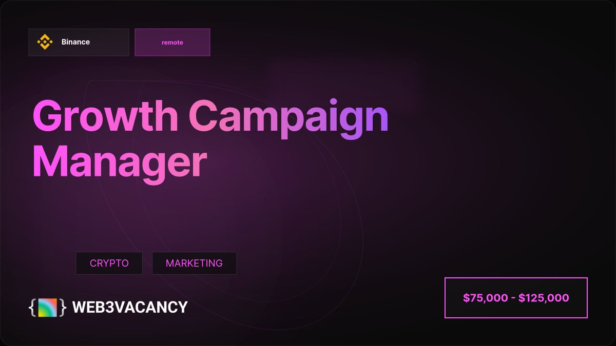 Web3Vacancy's tweet photo. 𝗚𝗿𝗼𝘄𝘁𝗵 𝗖𝗮𝗺𝗽𝗮𝗶𝗴𝗻 𝗠𝗮𝗻𝗮𝗴𝗲𝗿 𝗮𝘁 𝗕𝗶𝗻𝗮𝗻𝗰𝗲

full-time
📍 remote
💰 $75k - $125k
🏷 Crypto, Marketing
🛠digital marketing,growth strategy,campaign management,data analysis,user acquisition,user retention,A/B testing,segmentation,automation

Apply Now → https://t.co/y8sPSvDUiS

#crypto #Web3Jobs