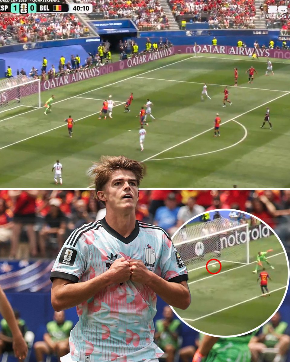 DKSports's tweet photo. Spain in the 2026 World Cup:

vs. Cape Verde 🇨🇻 - 0 goals allowed
vs. Saudi Arabia 🇸🇦 - 0 goals allowed
vs. Uruguay 🇺🇾 - 0 goals allowed
vs. Austria 🇦🇹 - 0 goals allowed 
vs. Portugal 🇵🇹 - 0 goals allowed 

Belgium becomes the FIRST to find a goal vs. Spain 👀 🇧🇪 https://t.co/PmwPNjTZJ5
