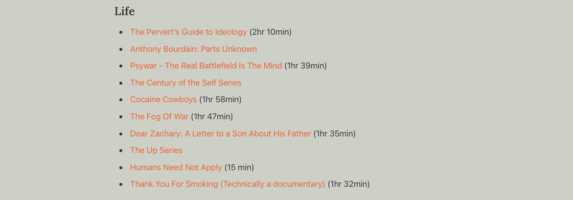 thebeautyofsaas's tweet photo. every documentary worth watching, in one list (updated) https://t.co/xYMNVFNAbc
