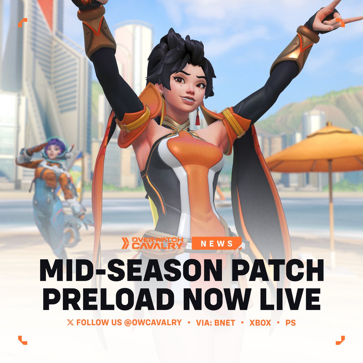 OWCavalry's tweet photo. Get ready for the #Overwatch mid-season patch 🏖️

A new pre-download is available on @battlenet and consoles, ready for July 14. It includes the Summer Games Event, Beachside skins, Balance Changes, and more!

🏐 Size ≈ 5.81 GB https://t.co/eiGSx6RwCz