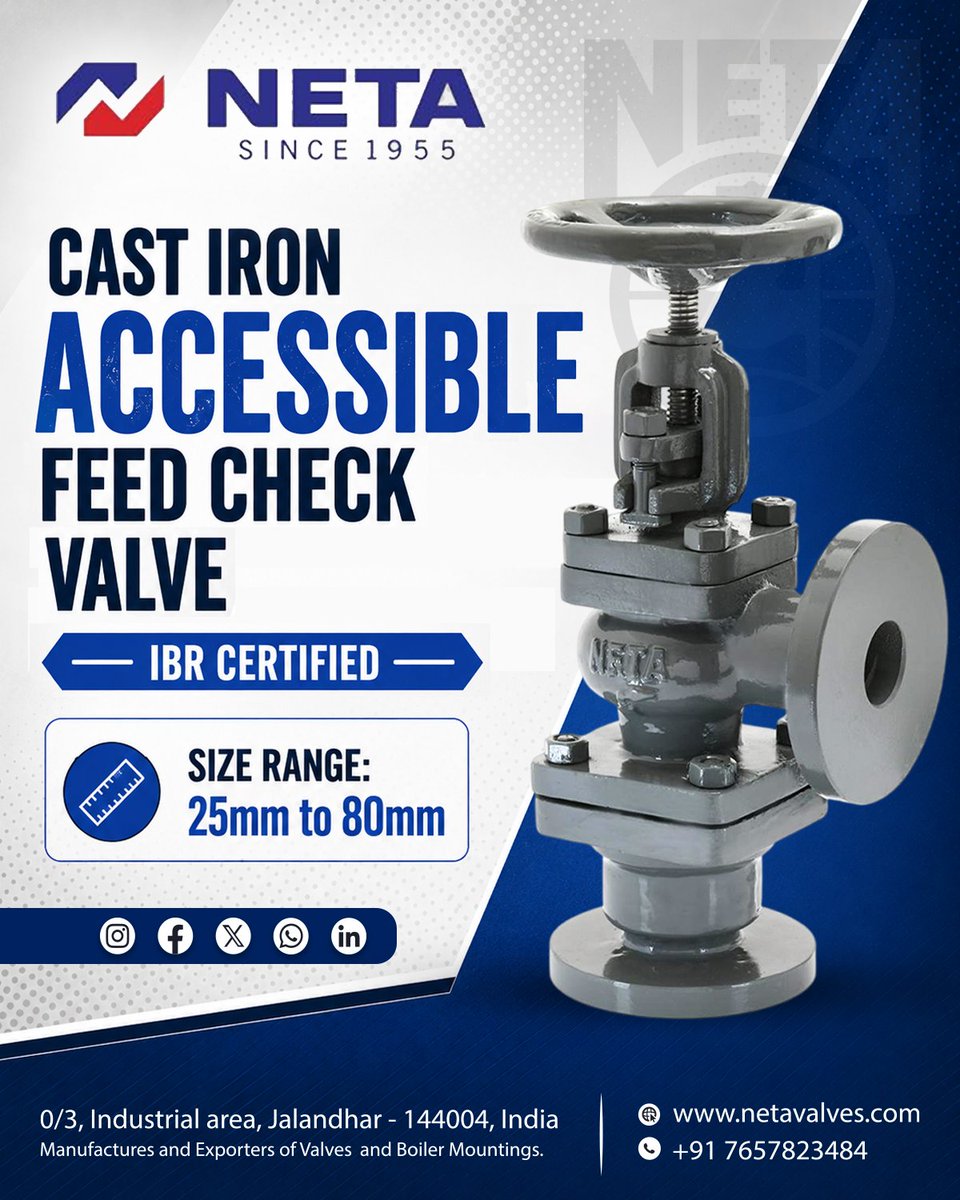 NetaMetalWorks's tweet photo. Neta Brand Cast Iron Accessible Feed Check Valve (Item Code No. C-14) — engineered for reliable steam &amp; water service.

Dual-function design with stop valve control and back pressure check, offering easy accessibility, robust construction, and accurate flow control. https://t.co/fSAfHbeo2G