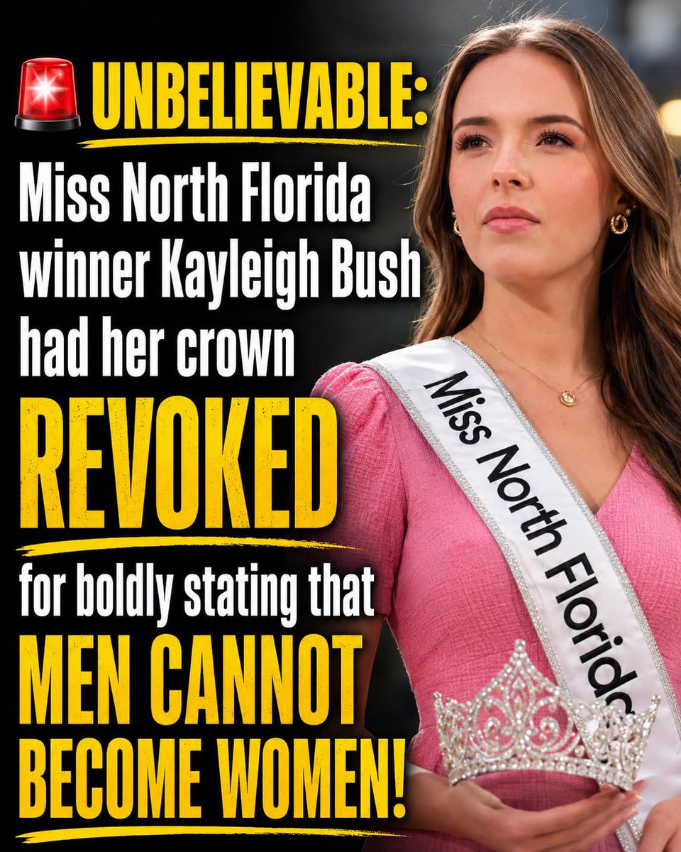 Maga4liberty's tweet photo. Kayleigh Bush lost her Miss North Florida crown for saying men cannot become women.
Should beauty pageants punish women for refusing to lie about basic biology? 😡🔥
DO YOU #StandWithKayleigh ? https://t.co/LKoMEBibY2