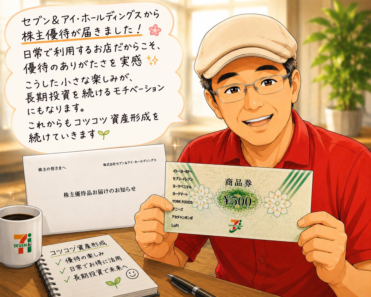 tomotaka_T's tweet photo. セブン＆アイ・ホールディングスから株主優待が届きました😊

日常で利用するお店だからこそ、優待のありがたさを実感✨

こうした小さな楽しみが、長期投資を続けて行くモチベーションにもなります🌱

感謝してます🍀
ありがとうございます🙇‍♂️ https://t.co/CoiEX5qgDA
