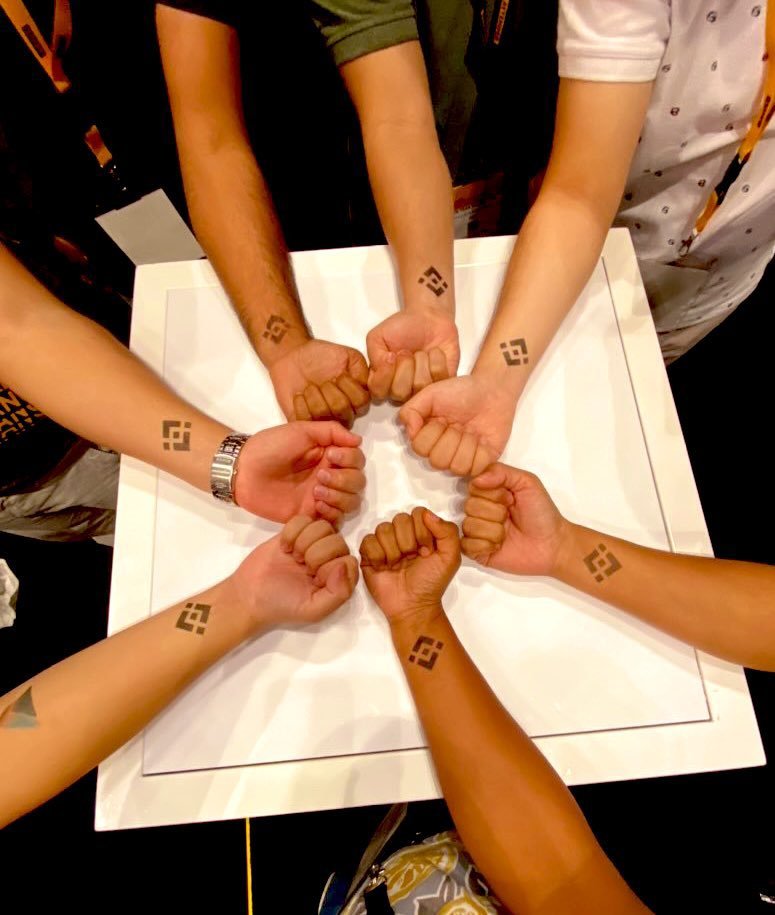 krypto_Andyb's tweet photo. You think you love Binance? Then you haven't met the "Binance Cult" Binance runs in the Veins deep deep down. 
I think @cz_binance is missing from this photo, he should have one on his right arm or so. https://t.co/MjWFBTD9d7