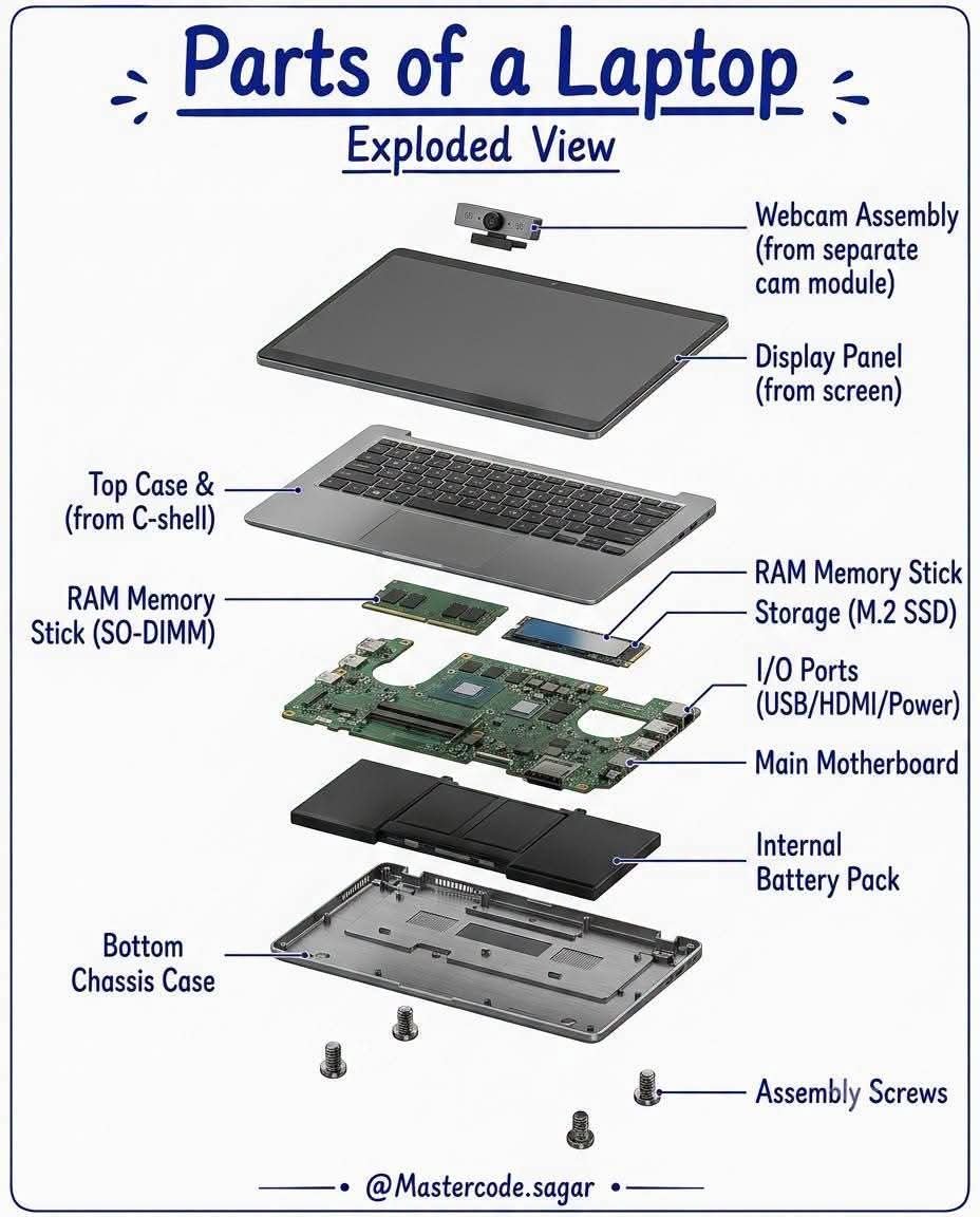 ComputerTippps's tweet photo. Parts of a Laptop https://t.co/UAwmfadauV