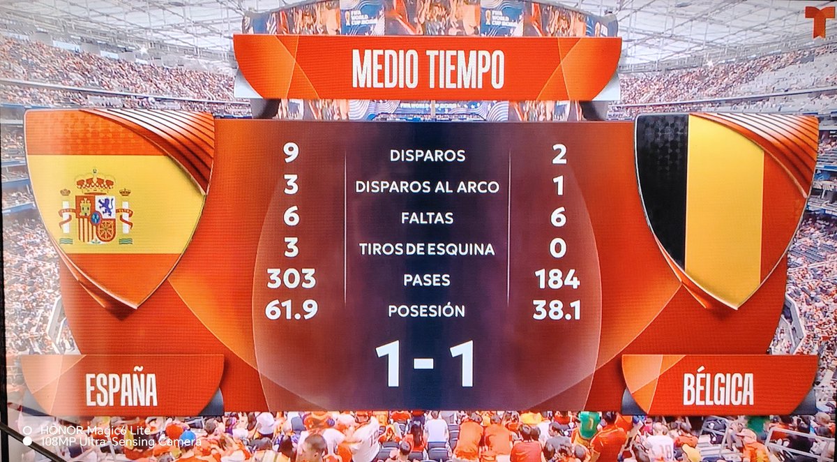 AccionDepo's tweet photo. Las estadísticas del primer tiempo del partido entre España y Bélgica (📷:@TelemundoSports ) https://t.co/vGEg3x5EbL