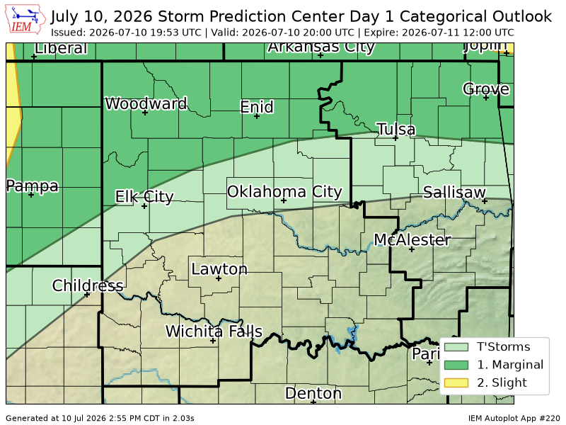 EmmanuelMwx's tweet photo. #SPC issues Day 1 Marginal Convective Risk at Jul 10, 19:53z for OUN https://t.co/1yiPt4i4Dd https://t.co/mY9ktq0o8l