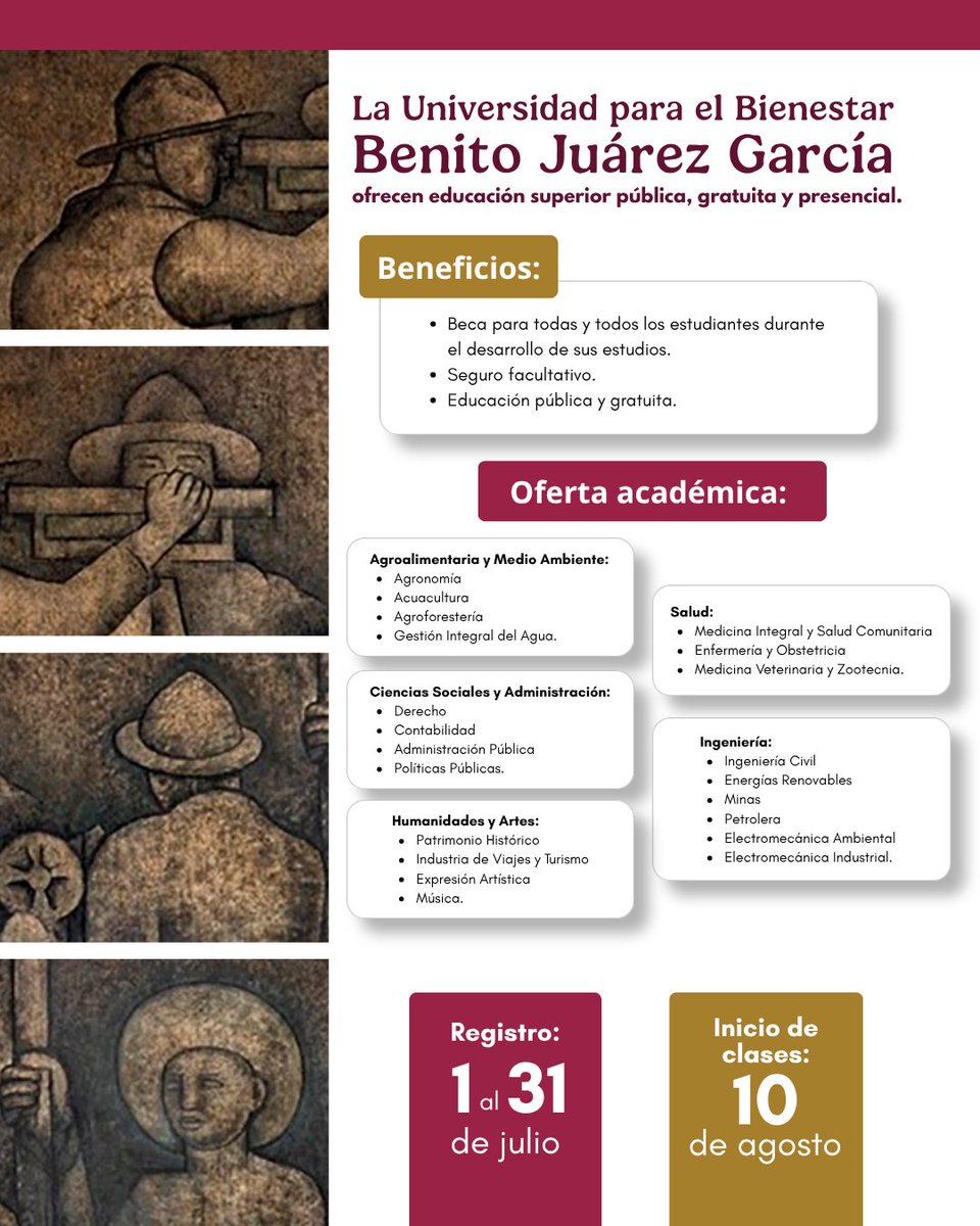 CONALEP_Mex's tweet photo. 📝✨ Regístrate del 1 al 31 de julio en las Universidades para el Bienestar Benito Juárez García 🎓
Aquí encontrarás educación superior pública, gratuita y presencial 🚀

🌟Consulta la información aquí: https://t.co/YX9eQ4xya2 https://t.co/eVaLXOhccJ