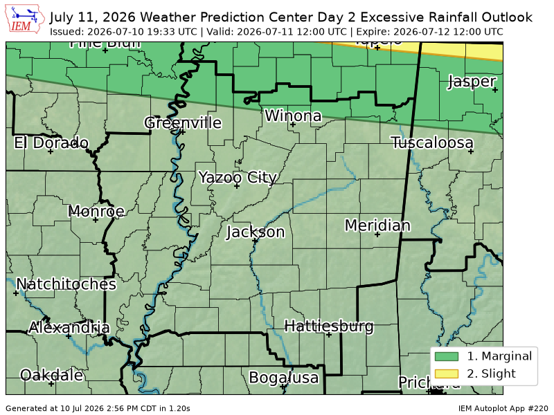 ArkLaMissWX's tweet photo. WPC issues Day 2 Marginal Risk Excessive Rainfall Outlook at Jul 10, 19:33z for JAN https://t.co/SrLeBFUCzU https://t.co/qXmtMMkPOC