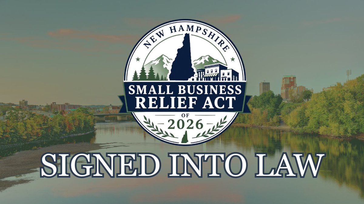 NHHouseGOP's tweet photo. The Small Business Relief Act of 2026 is law

NH businesses are the lifeblood of our economy

HB 155 will help boost thousands of small and locally owned businesses that are just starting out and help them turn their hard work into their first profits

Republicans got it done! https://t.co/omIsU6SrEK