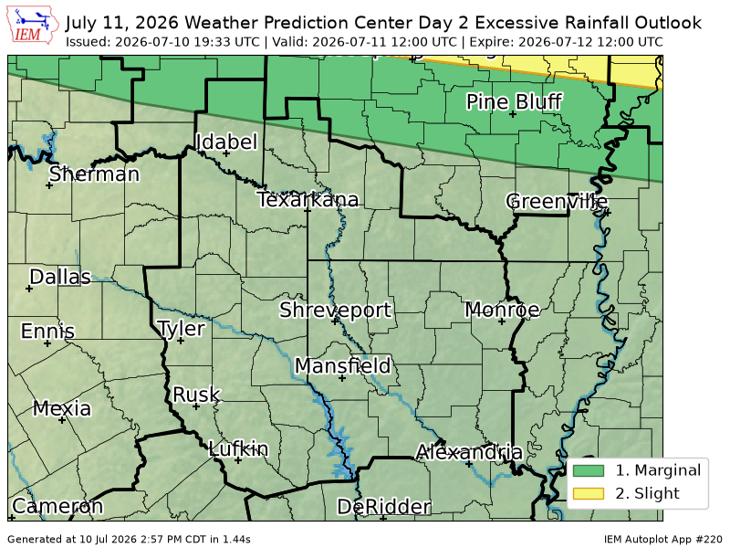 ArkLaMissWX's tweet photo. WPC issues Day 2 Marginal Risk Excessive Rainfall Outlook at Jul 10, 19:33z for SHV https://t.co/SrLeBFUCzU https://t.co/WpQYHCTURL
