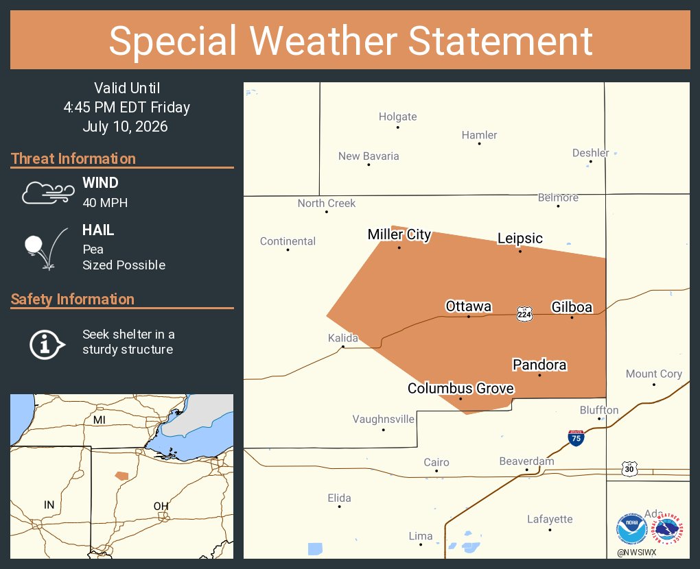 NWSIWX's tweet photo. A special weather statement has been issued for Ottawa OH, Columbus Grove OH and  Leipsic OH until 4:45 PM EDT https://t.co/1wd3jdbe8f
