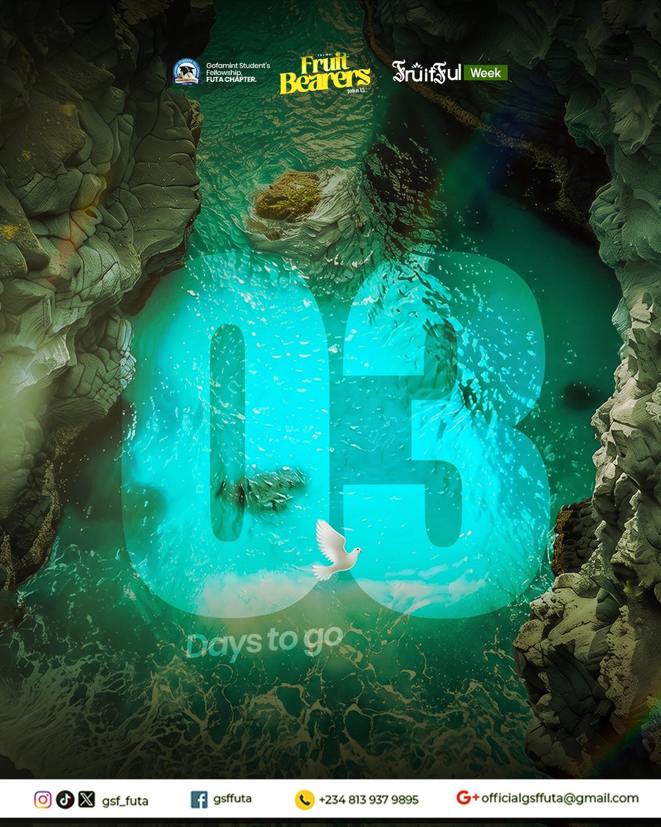 Gsf_Futa's tweet photo. IT'S JUST 3 DAYS TO FRUITFUL WEEK!🍇

Three days until hearts are revived.
Three days until lives are transformed.
Three days until ordinary people become undeniable Fruit Bearers.

This is one gathering you don't want to miss 🔥

#FruitfulWeek #FruitBearers #gsffuta https://t.co/OR0HqiMZaZ