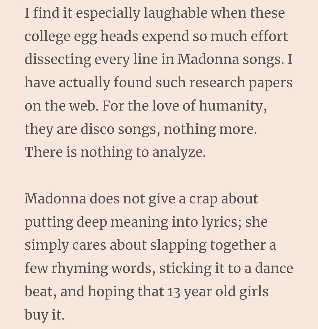 teddysafterglow's tweet photo. @kamisatoswift @ijboltswift13 from a webpage written by someone who witnessed the height of madonna's popularity, you could replace her with taylor and everything would sound the exact same https://t.co/1dapswX68z