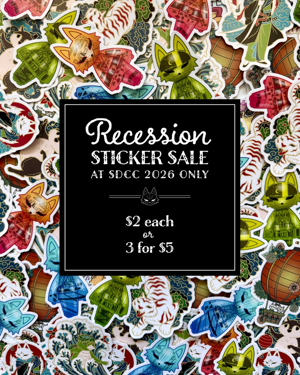 valorandvellum's tweet photo. Times are a bit tough right now. So during #SDCC I will have special Recession Sale on my stickers. Rather than being $3 each or 3 for $7, they will be discounted to $2 each or 3 for $5. As always, these stickers are waterproof and UV-resistant! https://t.co/NjTqtZUwOz
